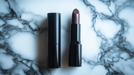 Elegant dark lipstick on marble surface exudes luxury and sophistication, AIの素材