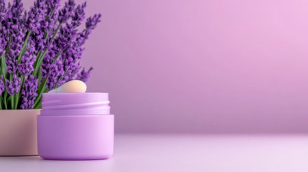 Lavender-themed skincare product with a calming aesthetic, AIの素材