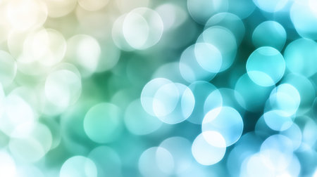 Soft bokeh lights in shades of blue and green create a dreamy, abstract background, AIの素材
