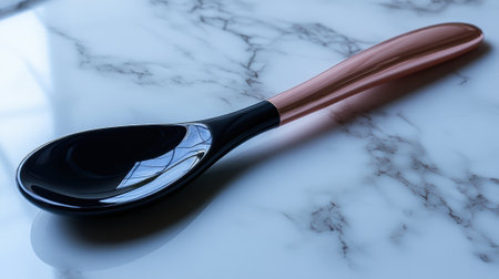 Elegant black and rose gold spoon on a marble surface, AIの素材