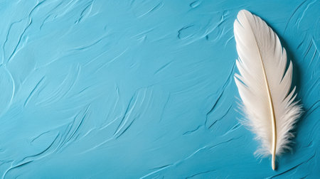 White feather on textured blue background, evoking calm and serenity, AIの素材