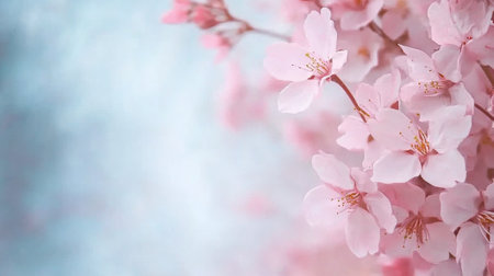 Cherry blossoms in full bloom against a soft, pastel background, AIの素材