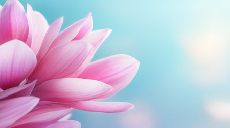 Pink lotus petals gracefully unfurl against a serene blue background, AIの素材