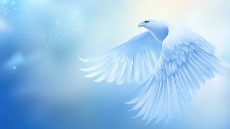 Majestic white bird soaring through a dreamy, ethereal sky, AIの素材