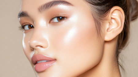 Radiant skin with a natural glow highlights beauty and elegance, AIの素材