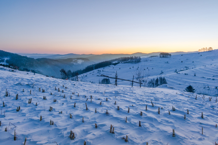 The village in snowの写真素材