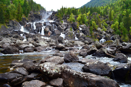 Summer landscape of Uchar waterfall in Altai mountains, Altai Republic, Siberia, Russiaの写真素材