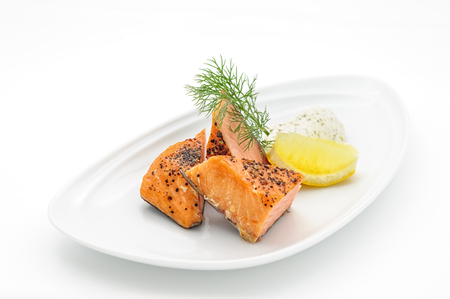 Grilled trout with lemon studio shotの写真素材