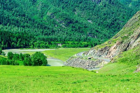 Mountain valley with river in Altai in summerの写真素材