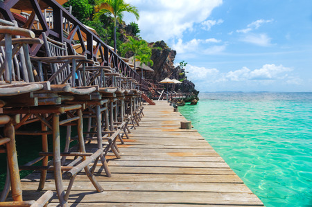 Picturesque view of calm sea and shoreline in Andaman sea near Phuketの写真素材