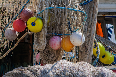 Fisherman net hanged for drying in Chioggiaの写真素材