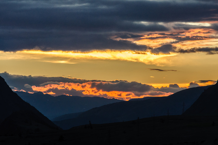 Scenic sunset and sunrise in mountainous region of Altaiの写真素材
