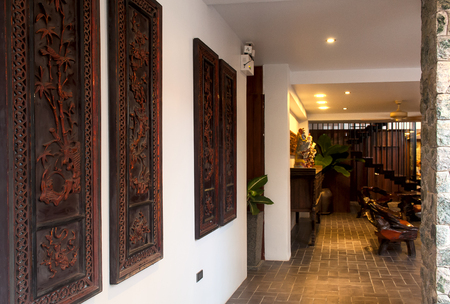 Reception and swimming pool of Thai hotel in Phuketのeditorial素材