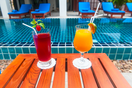 Reception and swimming pool of Thai hotel in Phuketの写真素材