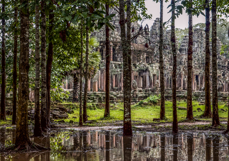 Details of decoration in ancient temple of Angkor Wat in Cambodiaの写真素材