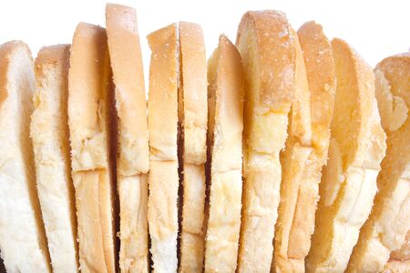 Row of baked butter toast with sliced almondsの写真素材