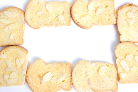 Square of baked butter toast with sliced almondsの写真素材