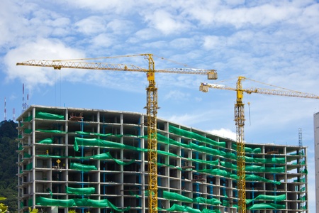 construction site with two big craneのeditorial素材