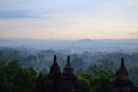Mist in Borobudurの写真素材