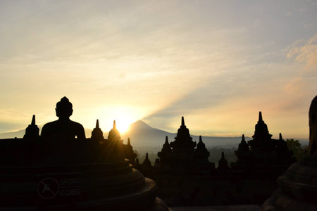 buddha statue silhoutteの写真素材