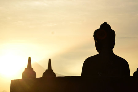 buddha statue silhoutteの写真素材