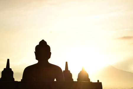 buddha statue silhoutteの写真素材