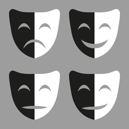 Set  of black and white masks with emotionsのイラスト素材
