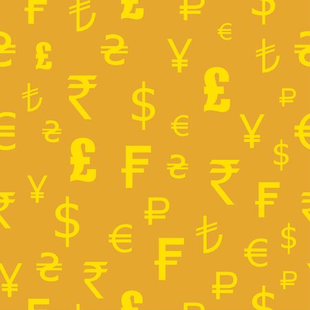 Icons  set of currencies of the world. Seamless pattern. Dollar, euro, pounds, francs, rupees, yenのイラスト素材