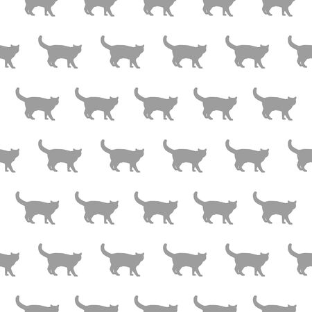 Seamless  pattern with a silhouette of a cat on a white backgroundのイラスト素材