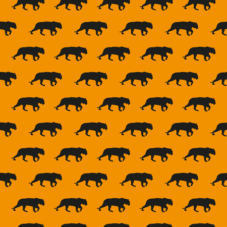 Seamless  pattern with a silhouette of a tiger on an orange backgroundのイラスト素材