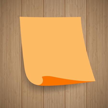 Orange  blank paper sheet over wooden background. Vector backgroundのイラスト素材