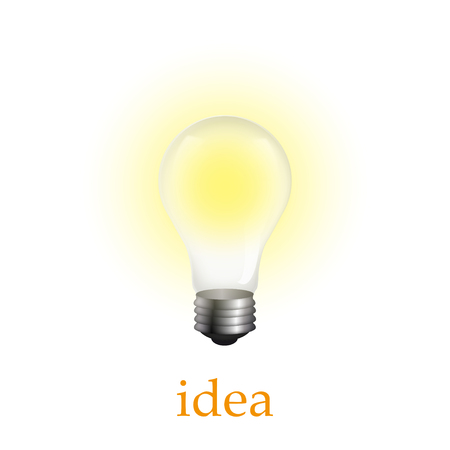 Realistic  lit light bulb isolated on white. Vector Illustrationのイラスト素材