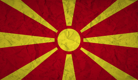 Flag  of Macedonia with the effect of crumpled paper and grungeのイラスト素材