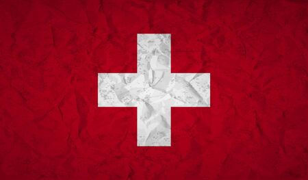 Swiss  flag with the effect of crumpled paper and grungeのイラスト素材