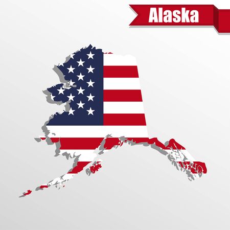Alaska  State map with US flag inside and ribbonのイラスト素材