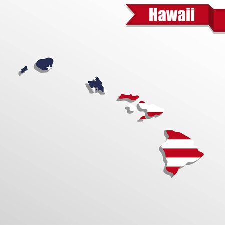 Hawaii  State map with US flag inside and ribbonのイラスト素材