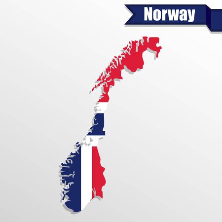 Norway map with flag inside and ribbonのイラスト素材
