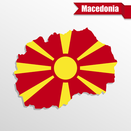 Macedonia map with flag inside and ribbonのイラスト素材