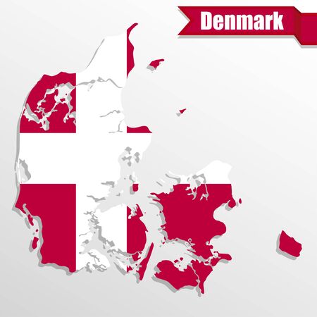 Denmark map with flag inside and ribbonのイラスト素材