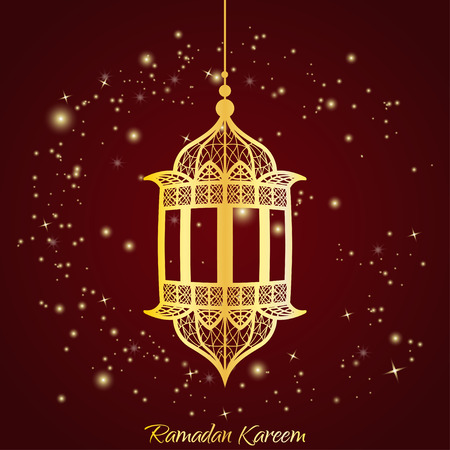 Traditional  lantern of Ramadan. Ramadan Kareem greeting card with glowing starsのイラスト素材