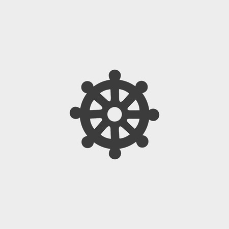 Icon  wheel of Dharma in a flat design in black color.のイラスト素材