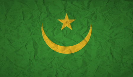 Flag of Mauritania with the effect of crumpled paper and grungeのイラスト素材