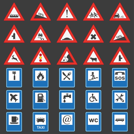 Big set of road signs. Red and blueのイラスト素材