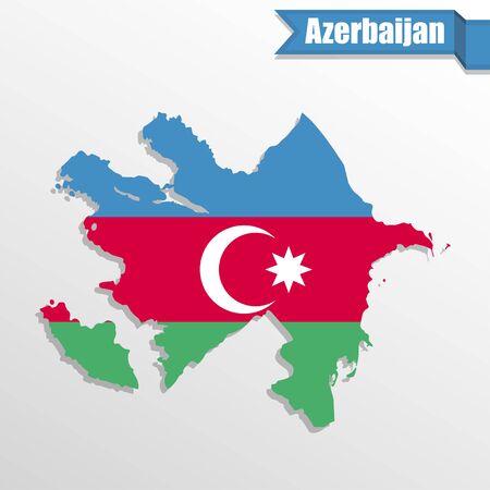 Azerbaijan map with flag inside and ribbonのイラスト素材
