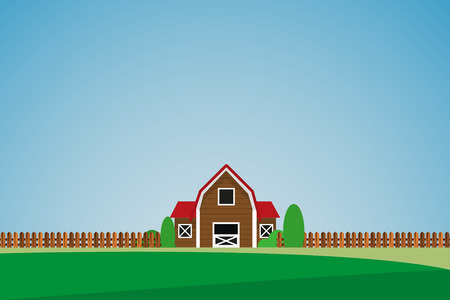 Green landscape with lonely house and treesのイラスト素材