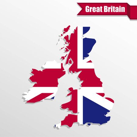 UK map with UK flag inside and ribbonのイラスト素材