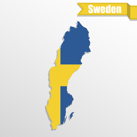 Sweden map with flag inside and ribbonのイラスト素材