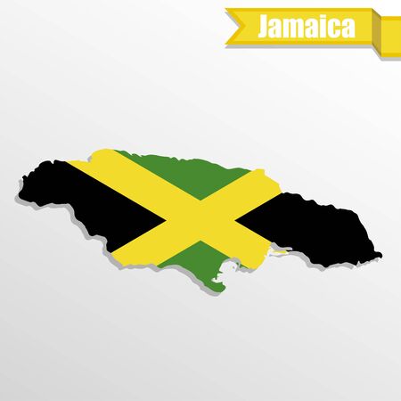 Jamaica map with flag inside and ribbonのイラスト素材
