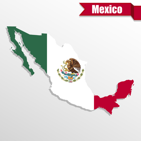Mexico map with flag inside and ribbonのイラスト素材