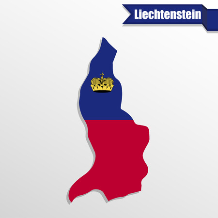 Liechtenstein map with flag inside and ribbonのイラスト素材